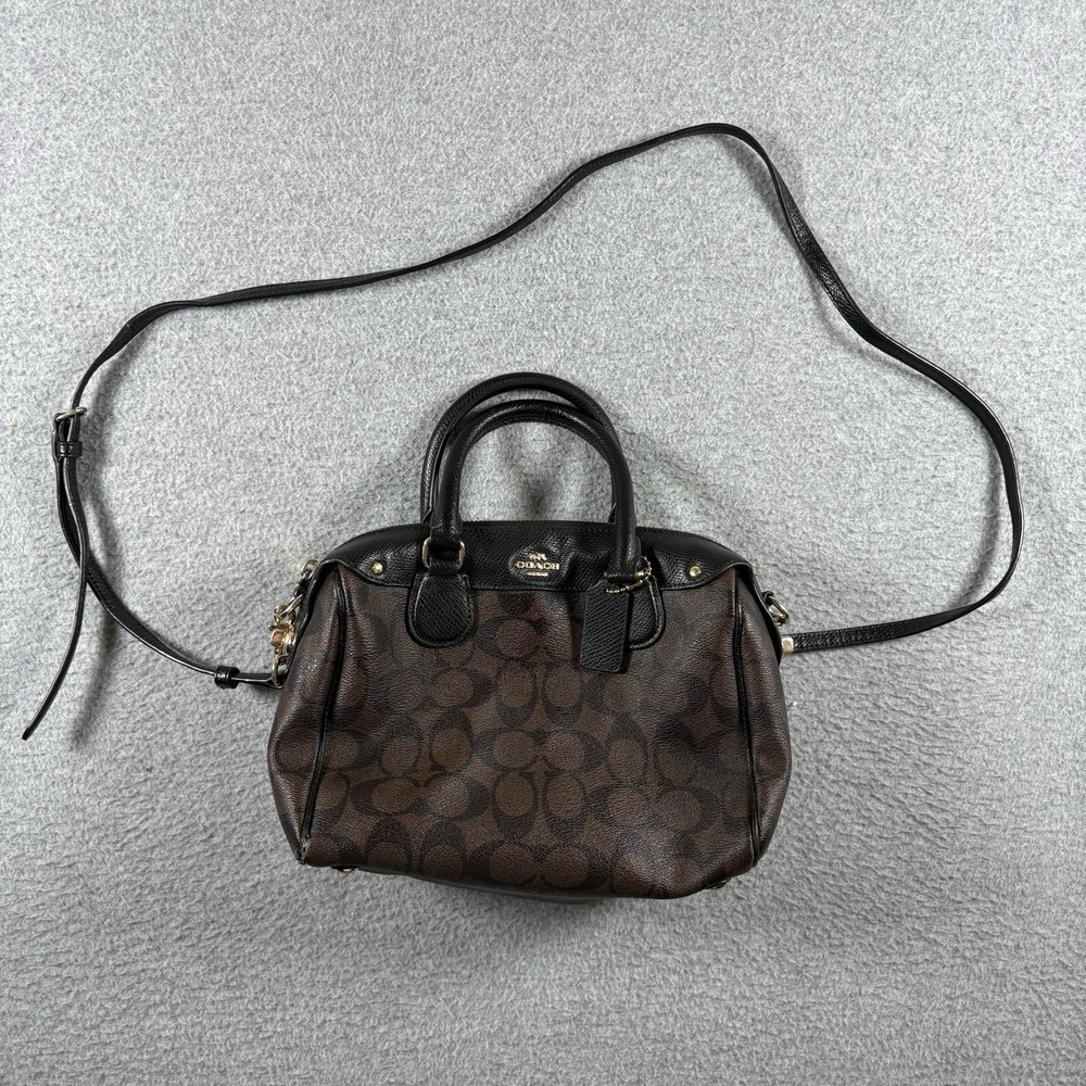 Coach Mini Bennett Satchel Signature Canvas Brown Black Crossbody Bag F36702